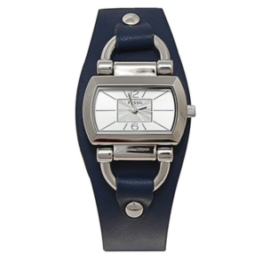 Horlogeband Fossil BQ1119 Onderliggend Leder Blauw 10mm